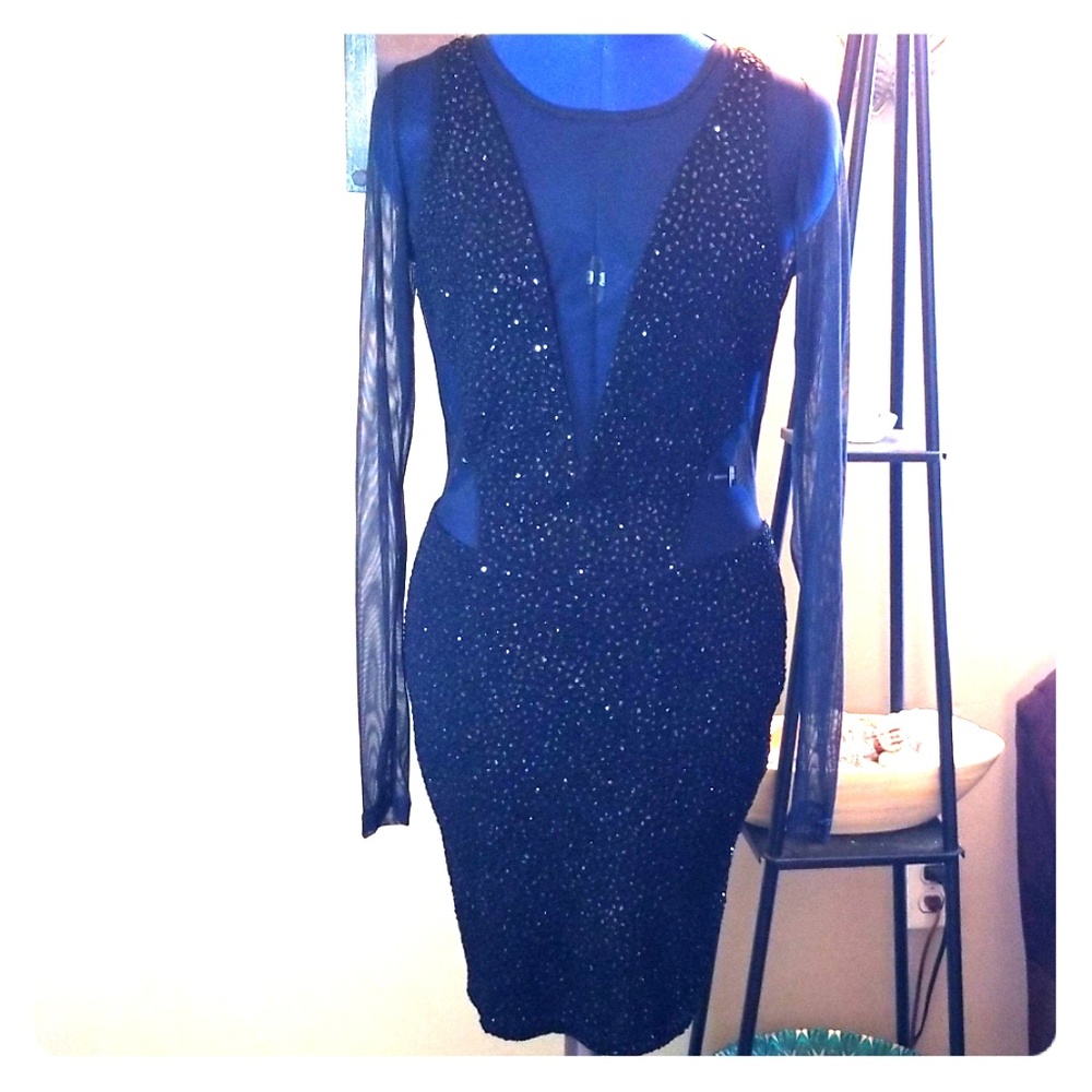 Sexy Windsor Black Sparkle and Mesh Dress